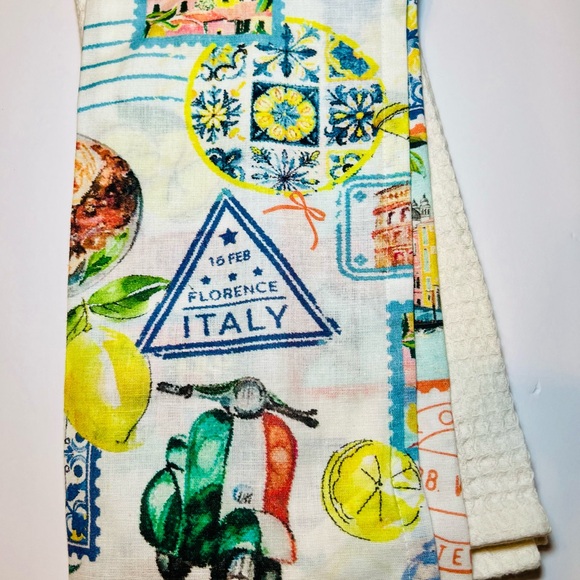 maison home Other - 2 Italian Theme Kitchen Tea Towels Lemons Amalfi Coast Landmarks Food Postmarks